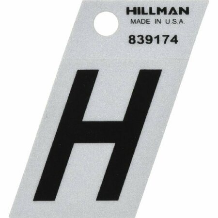 HILLMAN Letter, Character: H, 1-1/2 in H Character, Black Character, Silver Background, Mylar 839174